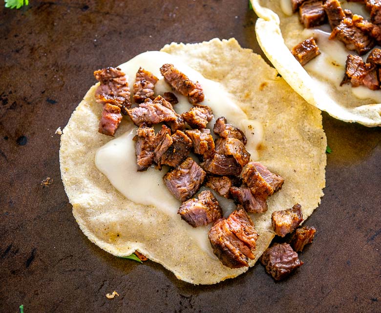 Corn tortillas, cheese, and Carne Asada