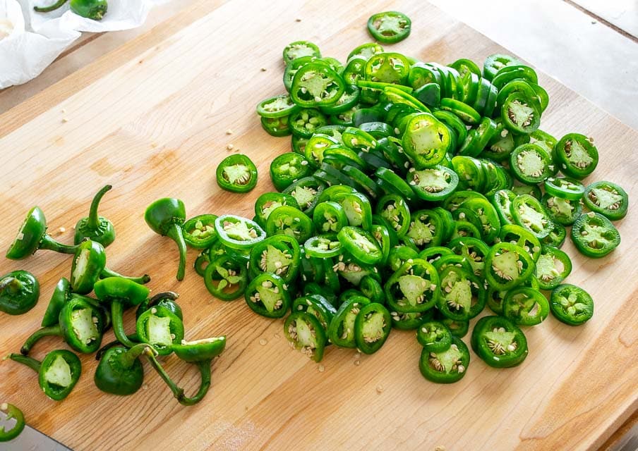 Slicing up 20 jalapenos