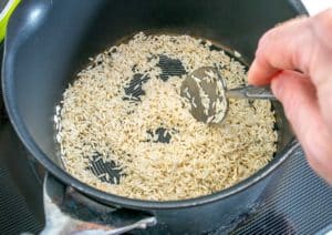 Browning rice before adding liquid