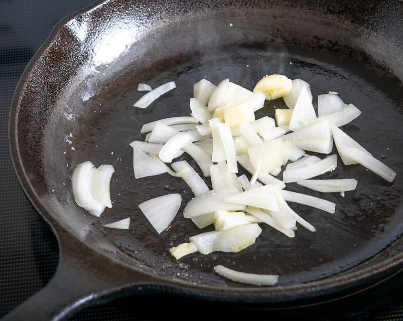 Cooking the onion and garlic