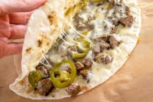 Carne Asada quesadilla with Jack cheese and Pickled Jalapenos
