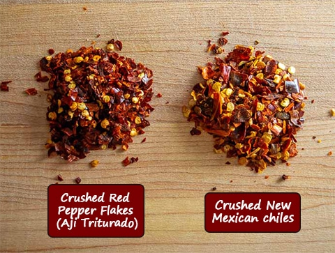Comparing crushed red pepper flakes to crushed New Mexican chiles