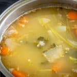 Vegetable stock after simmering with 3 tablespoons nutritional yeast