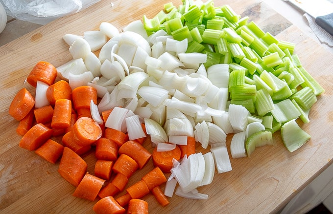 Mirepoix after being chopped up