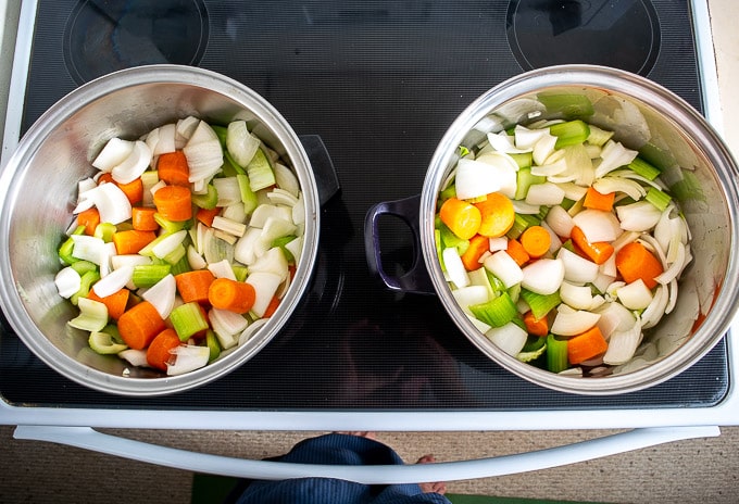 Starting to brown the mirepoix for veggie stock