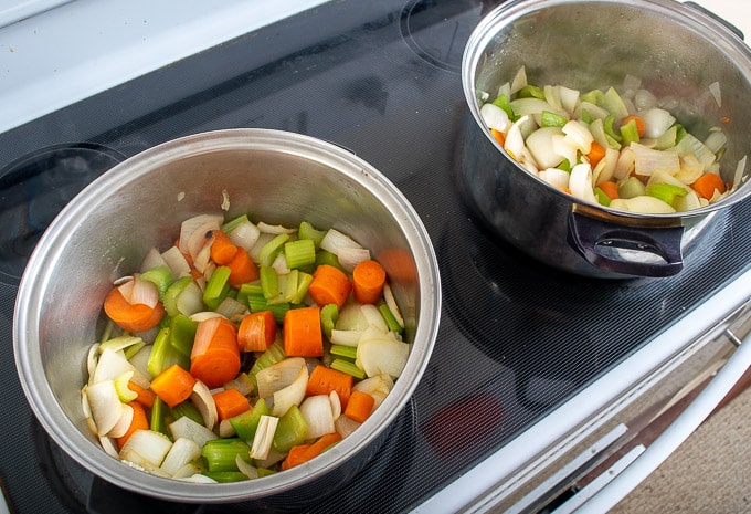 Mirepoix after browning for 15 minutes