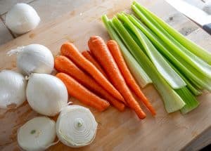Traditional mirepoix for vegetable stock
