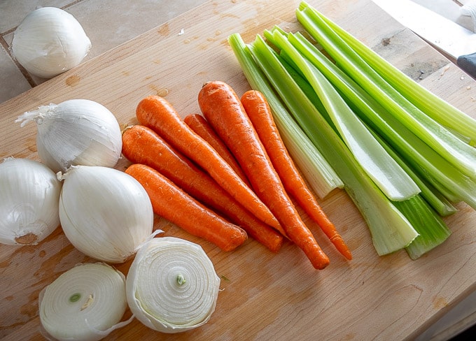 Traditional mirepoix for vegetable stock