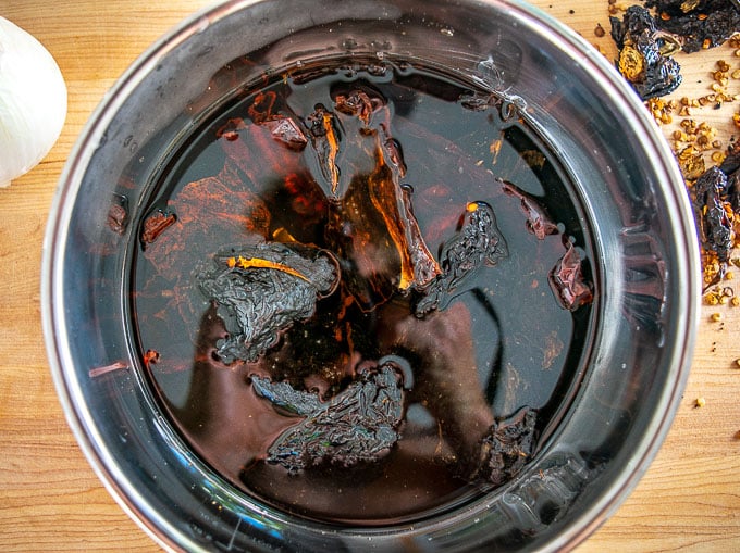 Reconstituting the dried chiles