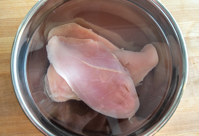 Brining three chicken breasts