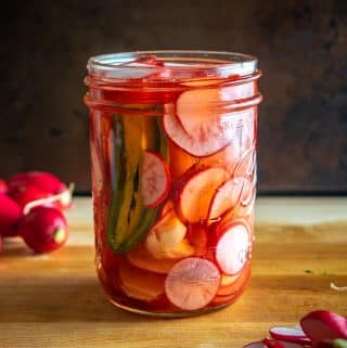 I love making a quick batch of these Spicy Pickled Radishes when I have extra radishes laying around. It only takes 5 minutes to put them together and you'll be able to munch on them for weeks!