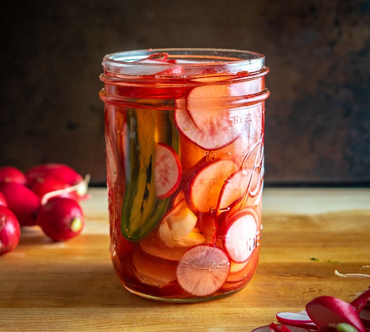 I love making a quick batch of these Spicy Pickled Radishes when I have extra radishes laying around. It only takes 5 minutes to put them together and you'll be able to munch on them for weeks!