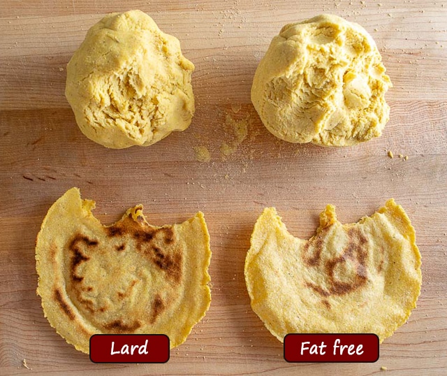 Comparing two batches of corn tortillas: lard vs. fat free