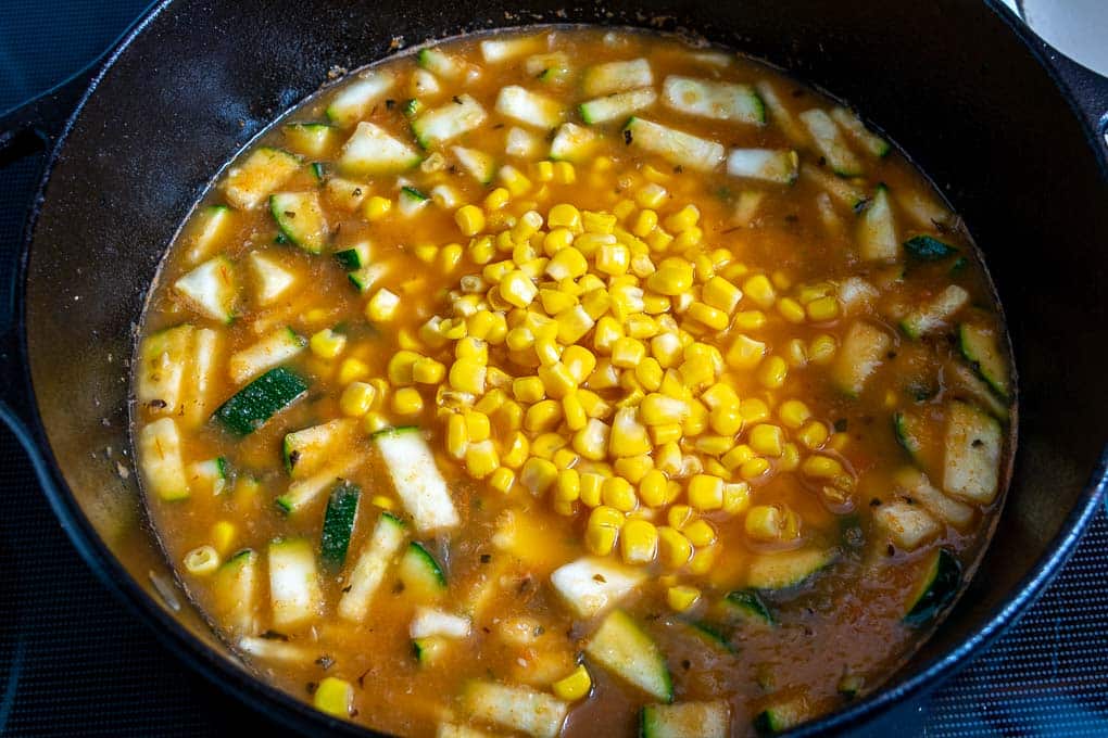 Adding corn to the Calabacitas