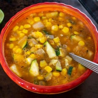 It's easy to turn Calabacitas into a lip-smacking soup! Try to use some stock that you trust as it can make a huge difference -- I used homemade veggie stock for this batch.