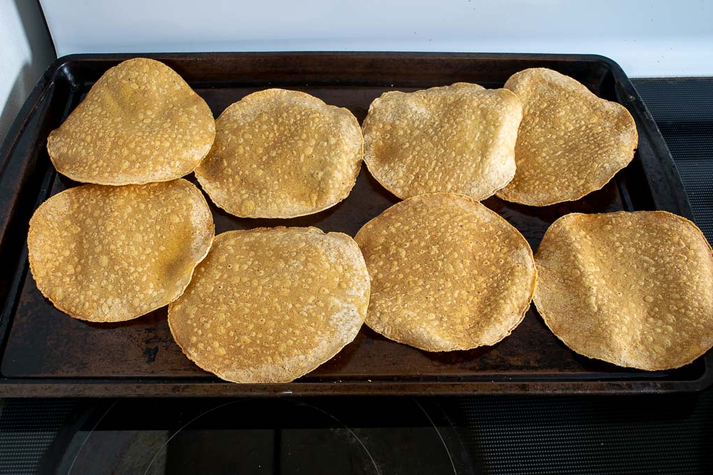 Corn tortillas after baking for 8-9 minutes