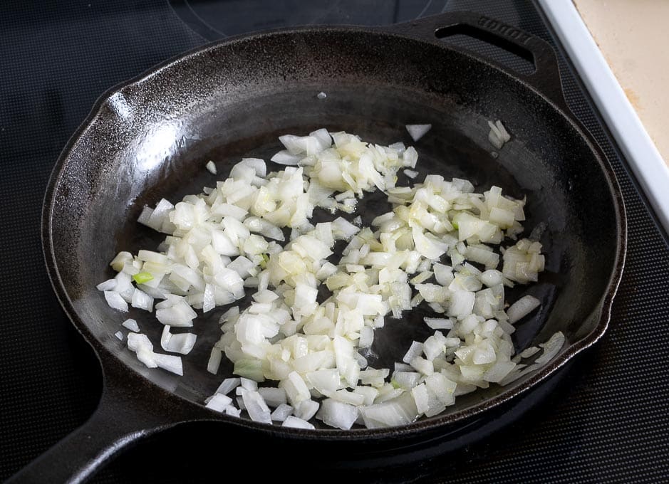 Cooking 1/2 onion in some oil for the Spicy Ground Beef