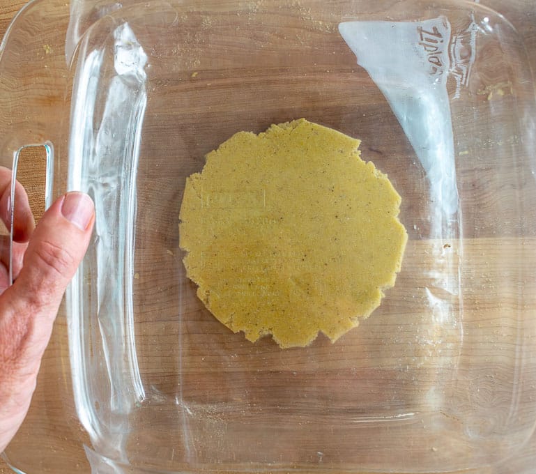 Flattening the Sope with a casserole dish