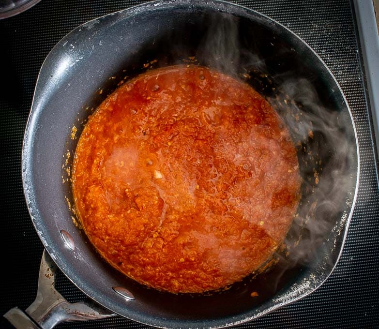 Adding veggie broth to the Chipotle Salsa