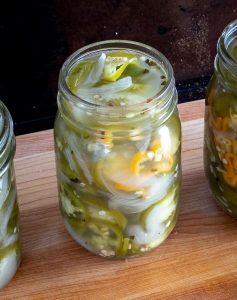 Single jar of Pickled Jalapenos cooling down