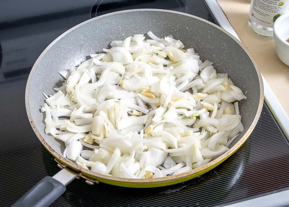 Sweating onion and garlic for Pickled Jalapenos