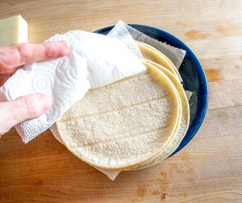 Warming up corn tortillas in the oven