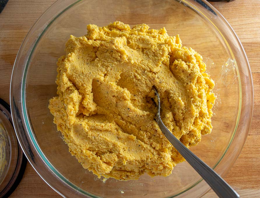 Bowl of masa dough made from popcorn kernels