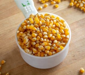 Single cup of popcorn kernels