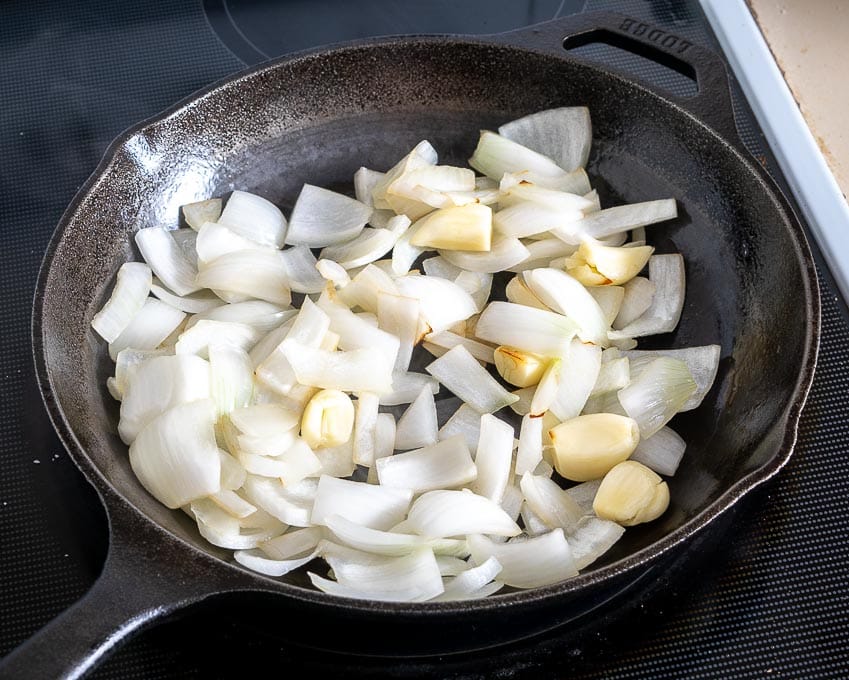 Cooking the onion and garlic