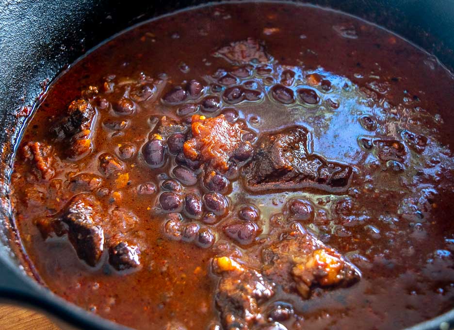 Chili con Carne after adding black beans