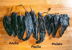 Holy Trinity of dried chiles: Ancho, Mulato, Pasilla