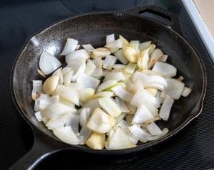 Cooking onion and garlic for Mole Poblano