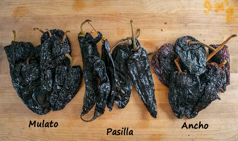 Holy Trinity of dried chiles for Mole Poblano