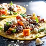 This is an easy, quick recipe for a one pan batch of Tacos de Alambre. I topped the tacos with Salsa de Aguacate and they were delicious! mexicanplease.com