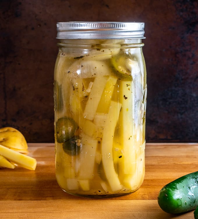 What a treat to have a jar of these PIckled Potatoes in the fridge! I used 3 jalapenos to give them some kick but you can always use less for a milder batch. mexicanplease.com