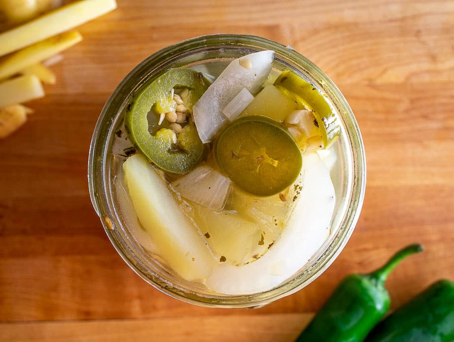 Closeup of Pickled Potatoes