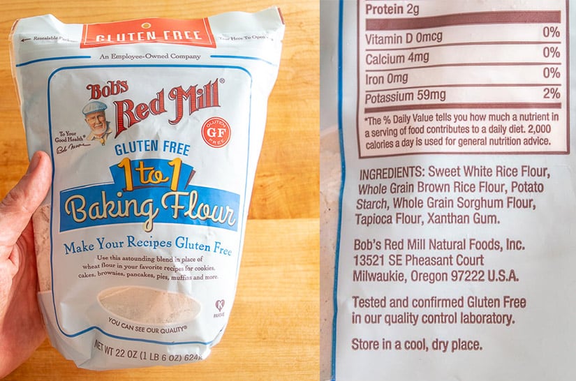 Package and ingredients for Bobs Red Mill gluten free flour