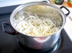 Cooking onion and garlic in the saucepan