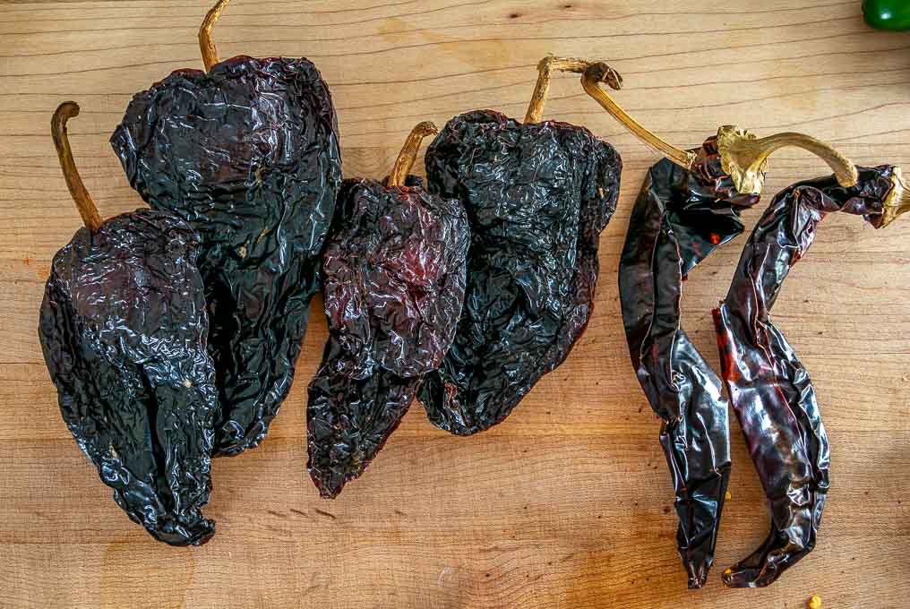 Ancho and Guajillo dried chiles for the enchilada sauce