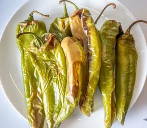 Hatch chiles after roasting in the oven for 30 minutes