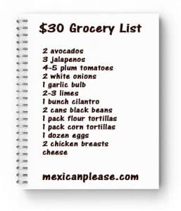 $30 Grocery List for College Students notebook list
