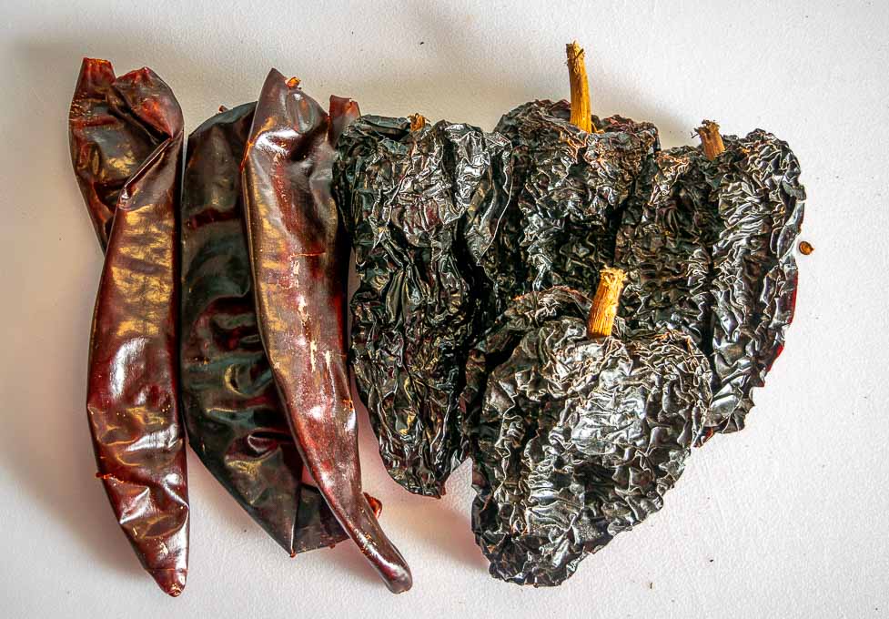 Ancho and Guajillo dried chiles for the enchilada sauce