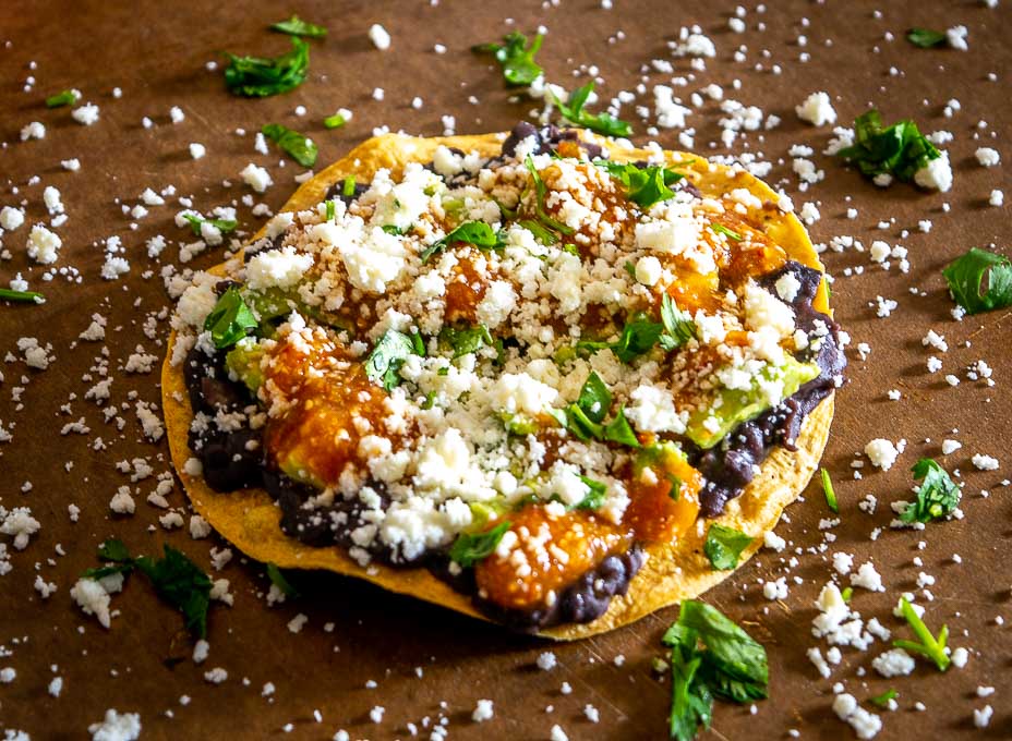 Bean Tostadas with Tomatillo Chipotle Salsa