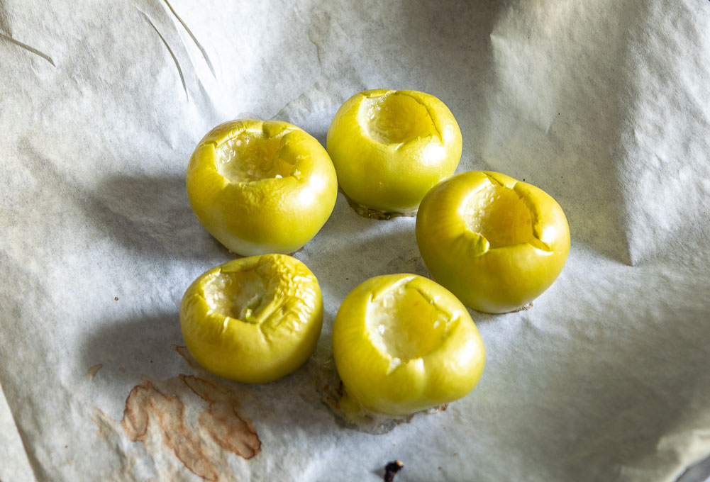 Roasting tomatillos in the oven for Tomatillo Chipotle Salsa