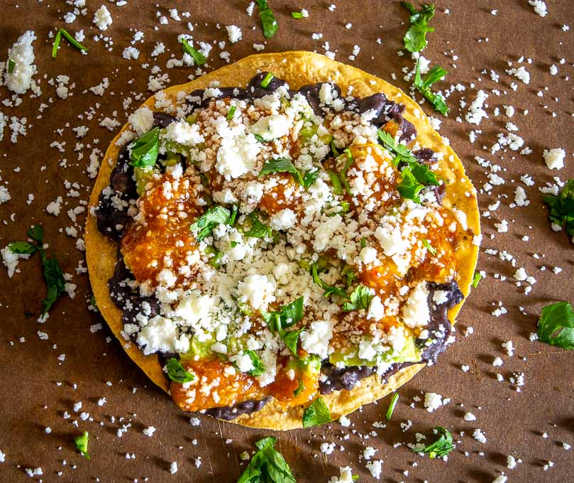 Bean Tostadas on cutting board