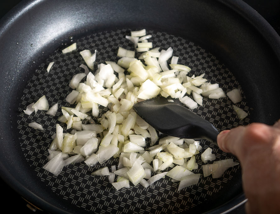 Sweating half an onion in some oil over medium heat