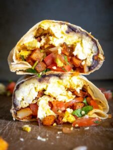 Cross section of awesome breakfast burrito