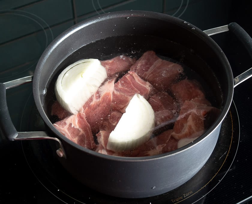 Pork shoulder just starting to simmer on the stove