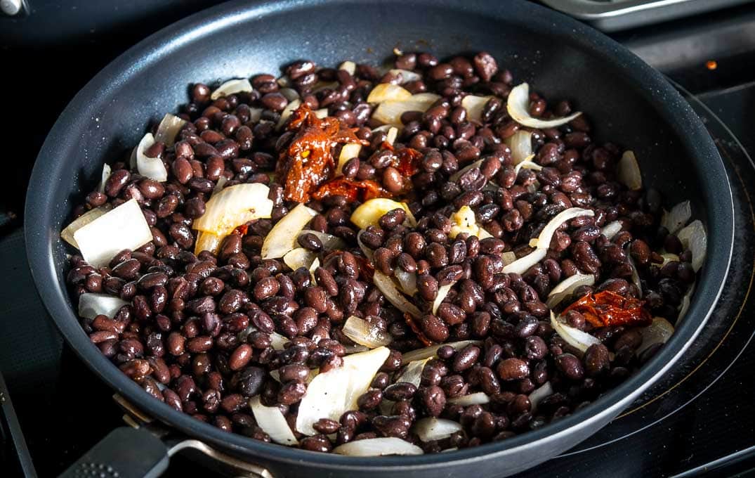 Cooking everything for the refried beans