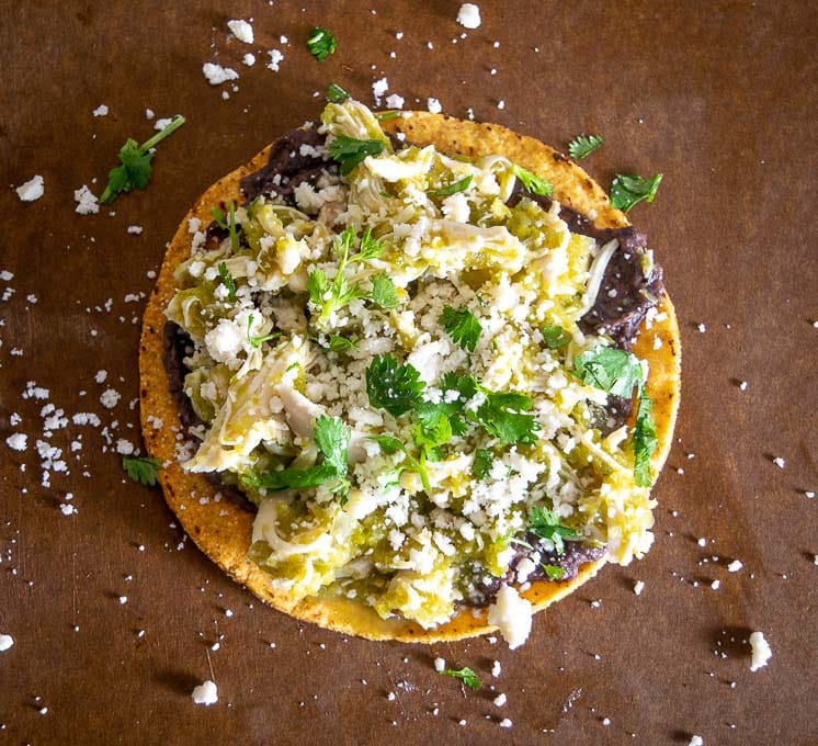 Making tostadas with the Hatch Chicken Chile Verde